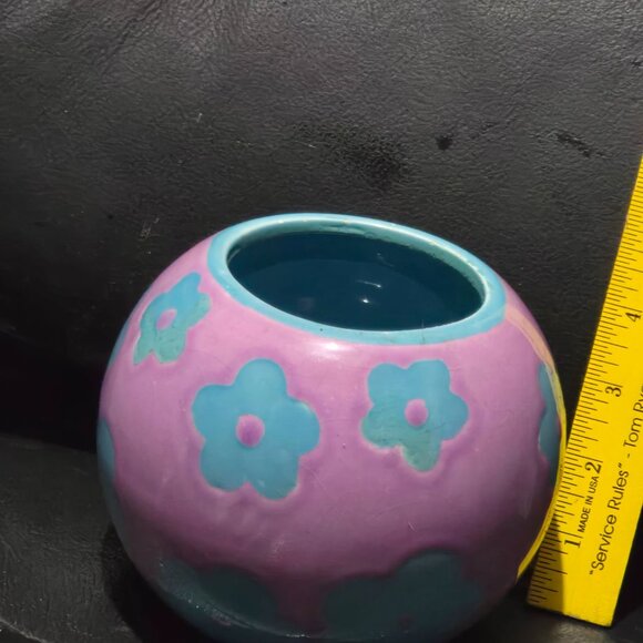 Vintage Purple & Blue Floral Ceramic Round Vase - Picture 6 of 11